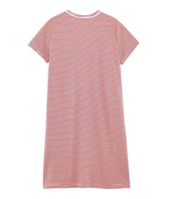 Chemise de nuit fille en côte rouge TERKUIT/blanc MARSHMALLOW