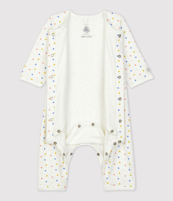Bodyjama sans pieds  bébé en coton biologique blanc MARSHMALLOW/blanc MULTICO