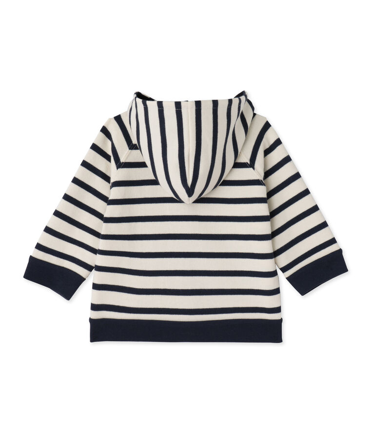 Sweat zipp&eacute; b&eacute;b&eacute; gar&ccedil;on en jersey lourd ray&eacute; wit/blauw