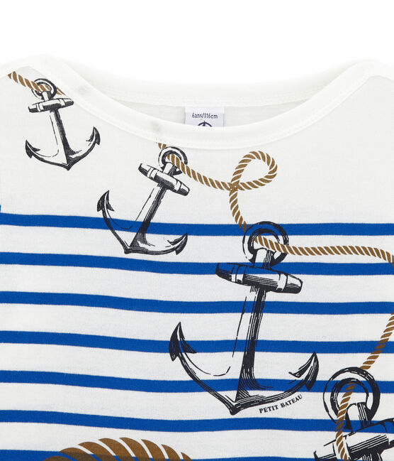 Creatief marinetruitje voor jongens wit MARSHMALLOW/blauw PERSE
