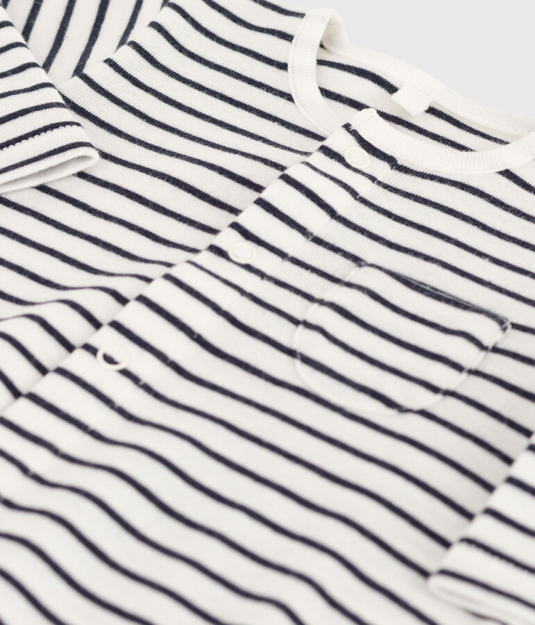 Combinaison longue ray&eacute;e marini&egrave;re en coton bio b&eacute;b&eacute; blanc/bleu