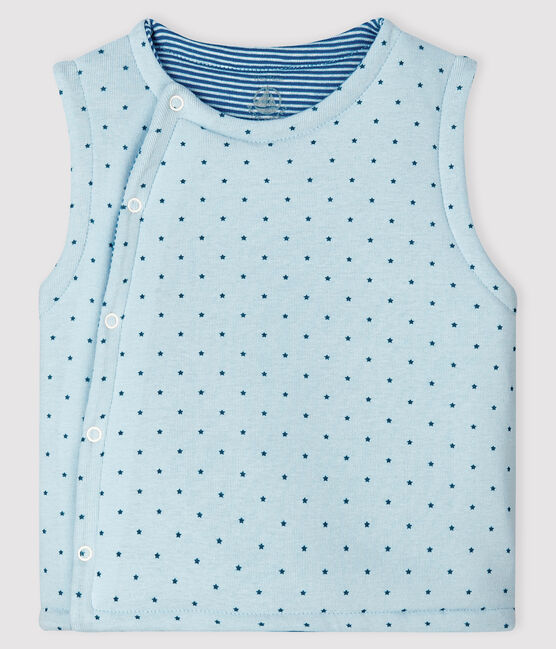Gilet bleu sans manches réversible bébé garçon en côte ouatinée bleu FRAICHEUR/blanc MULTICO