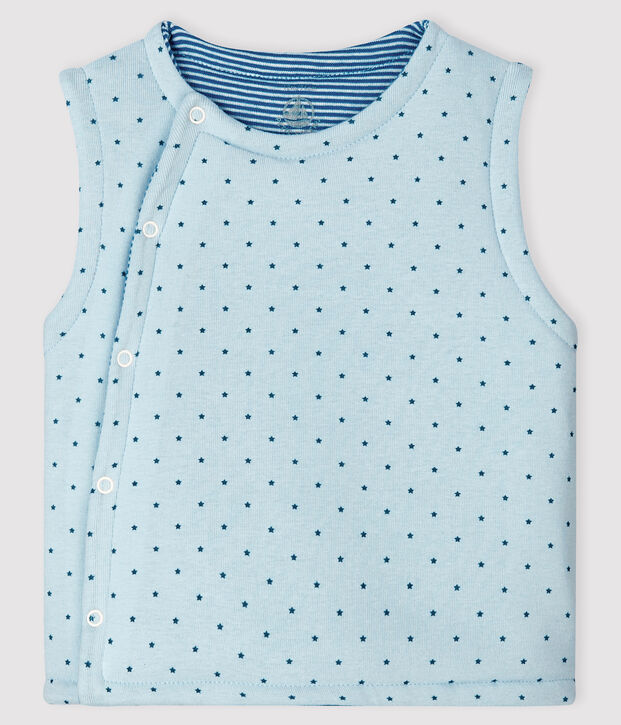 Blauw mouwloos omkeerbaar vest van gewatteerde ribstof babyjongen blauw/multicouleur