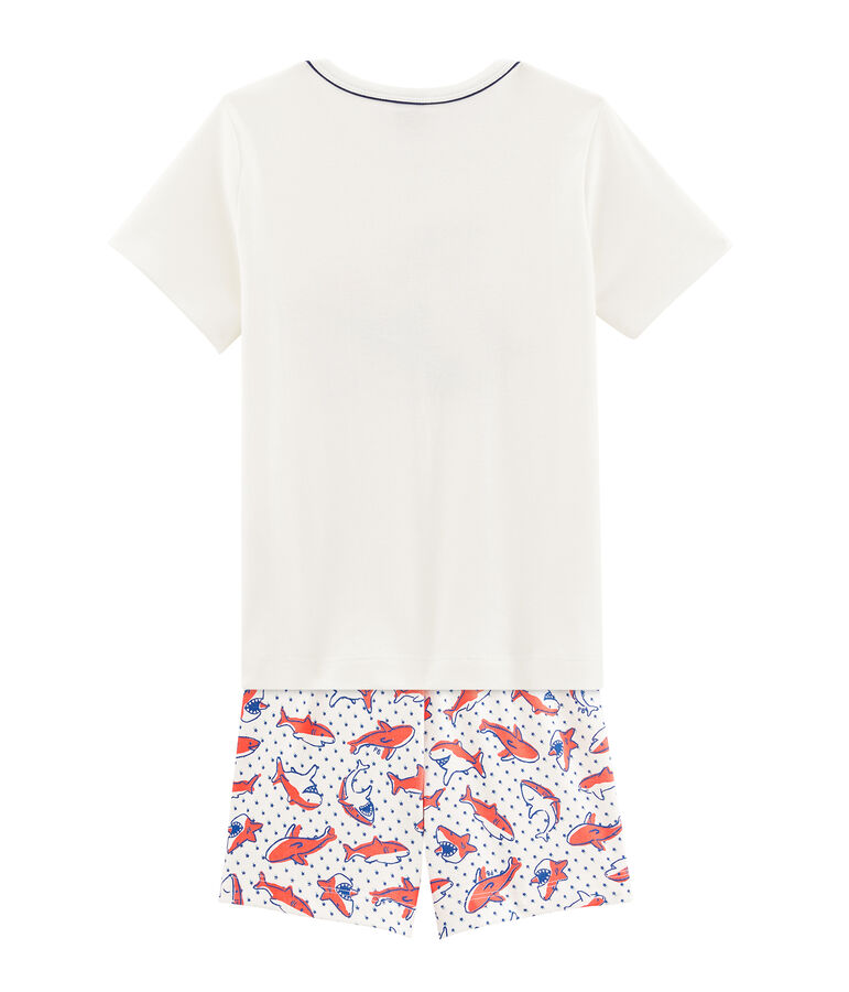 Korte pyjama van gebreide stof voor jongentjes wit MARSHMALLOW/wit MULTICO