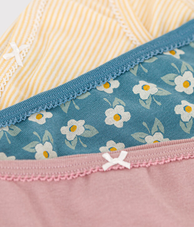 Set van 3 meisjesslips met bloemetje in katoen multicouleur