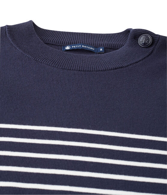 Pull marin homme à rayure placée bleu SMOKING/blanc LAIT