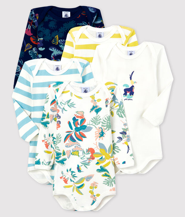 Lot de 5 bodies manches longues b&eacute;b&eacute; garcon multicouleur