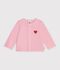 Cardigan b&eacute;b&eacute; en coton uni et badge c&oelig;ur rose