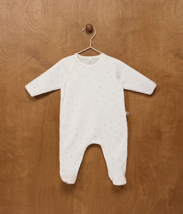 Katoenen babypyjama met print wit/blauw