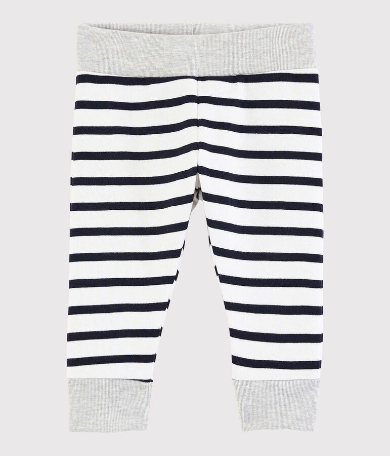 Gestreepte broek babyjongen wit MARSHMALLOW/blauw SMOKING