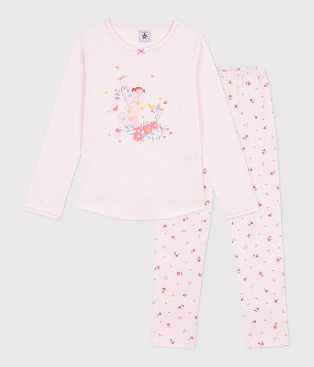 Pyjama enfant en coton &agrave; motif fleuri rose/multicouleur