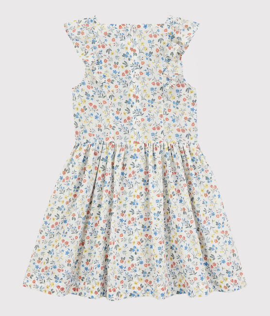 Robe manches courtes en popeline enfant fille blanc MARSHMALLOW/blanc MULTICO
