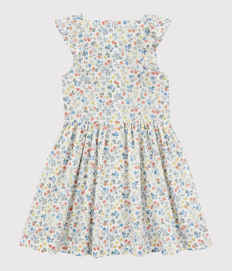 Robe manches courtes en popeline enfant fille blanc/multicouleur