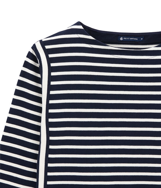 gestreept marinetruitje in zware jersey voor dames blauw SMOKING/beige COQUILLE