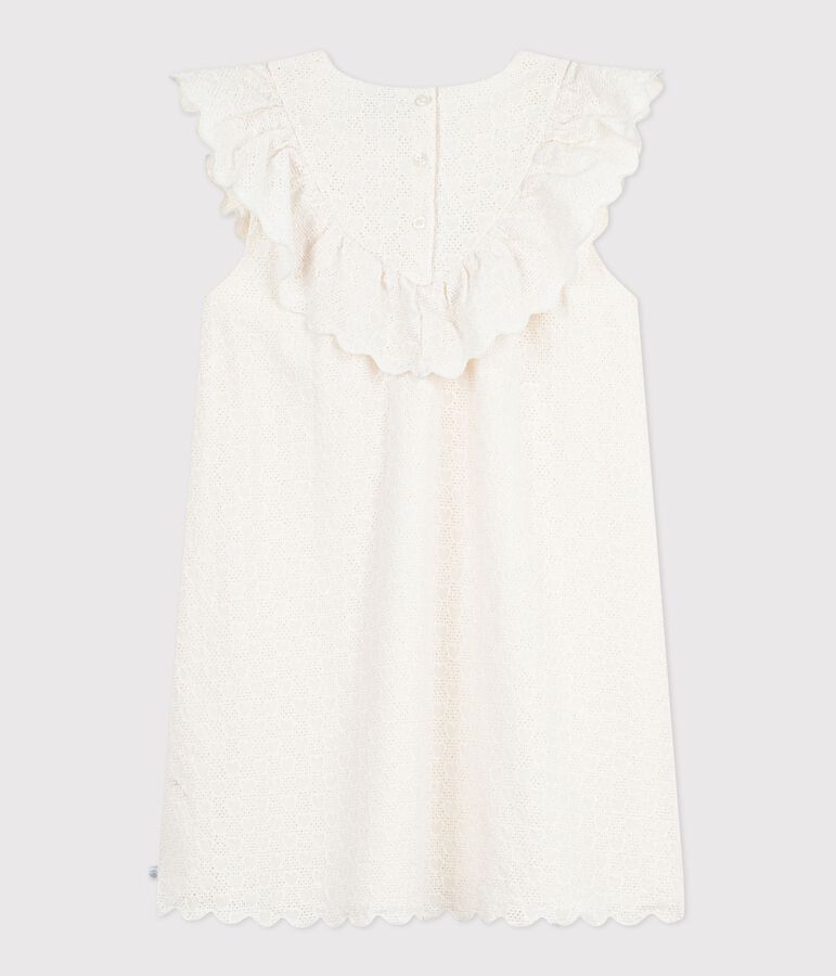 Robe enfant manches courtes en coton motifs c&oelig;urs blanc
