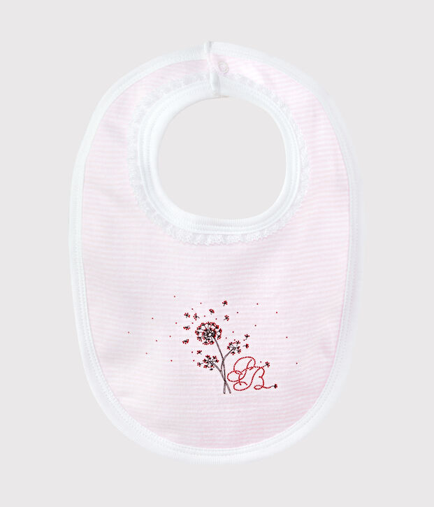 Bavoir b&eacute;b&eacute; fille doubl&eacute; rose/blanc