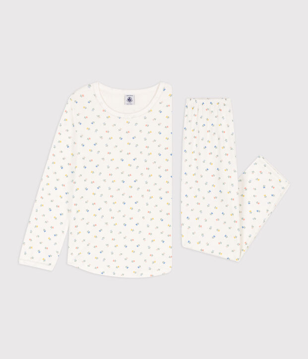 Meisjespyjama met bloemenprint in katoen wit/multicouleur