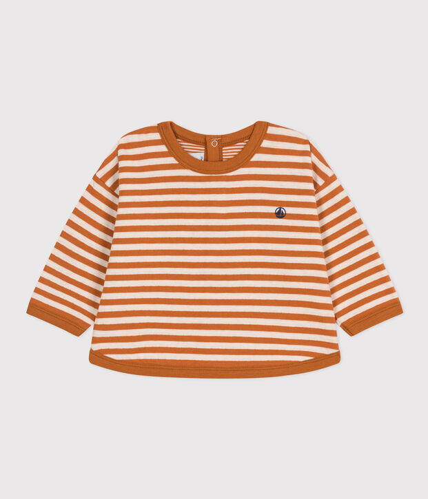 Tee-shirt manches longues en tubique b&eacute;b&eacute; marron/&eacute;cru
