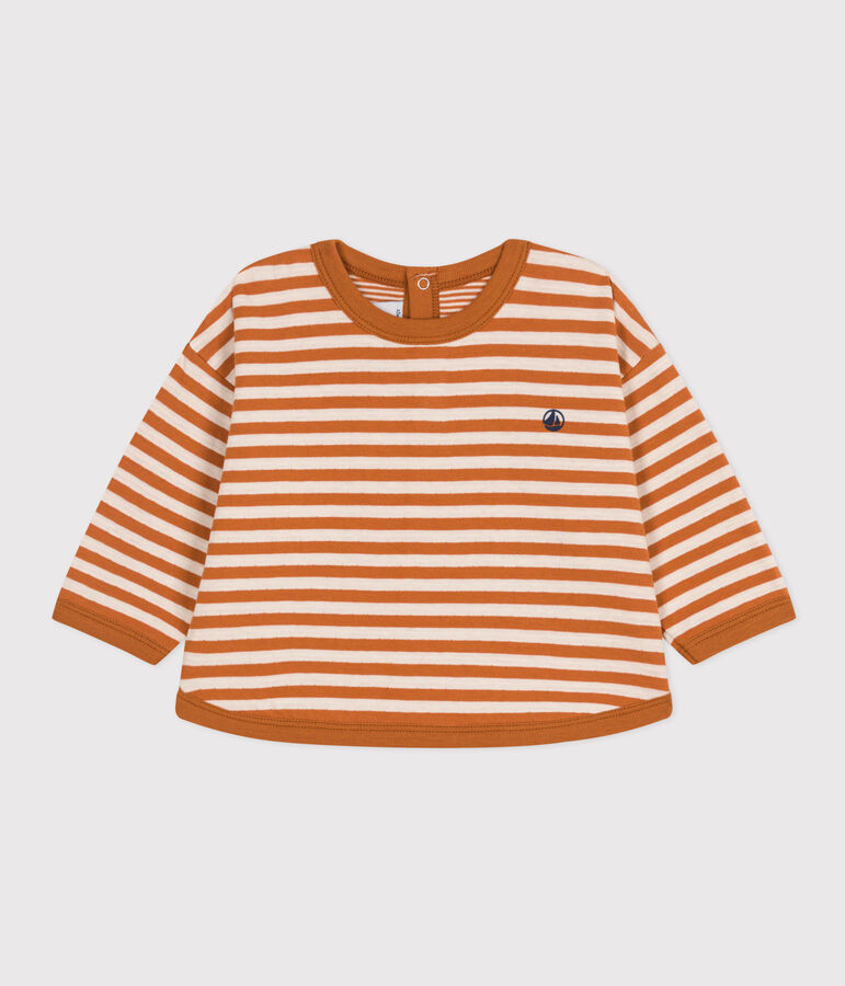 Tee-shirt manches longues en tubique b&eacute;b&eacute; marron/&eacute;cru