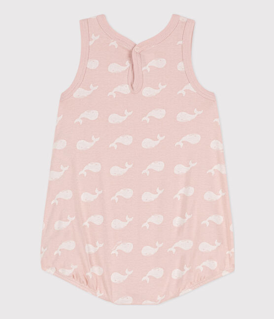 Korte playsuit van katoen met roze walvissen voor baby's SALINE/ MARSHMALLOW