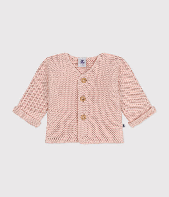Gebreide uniseks babycardigan in ribbelsteek roze SALINE