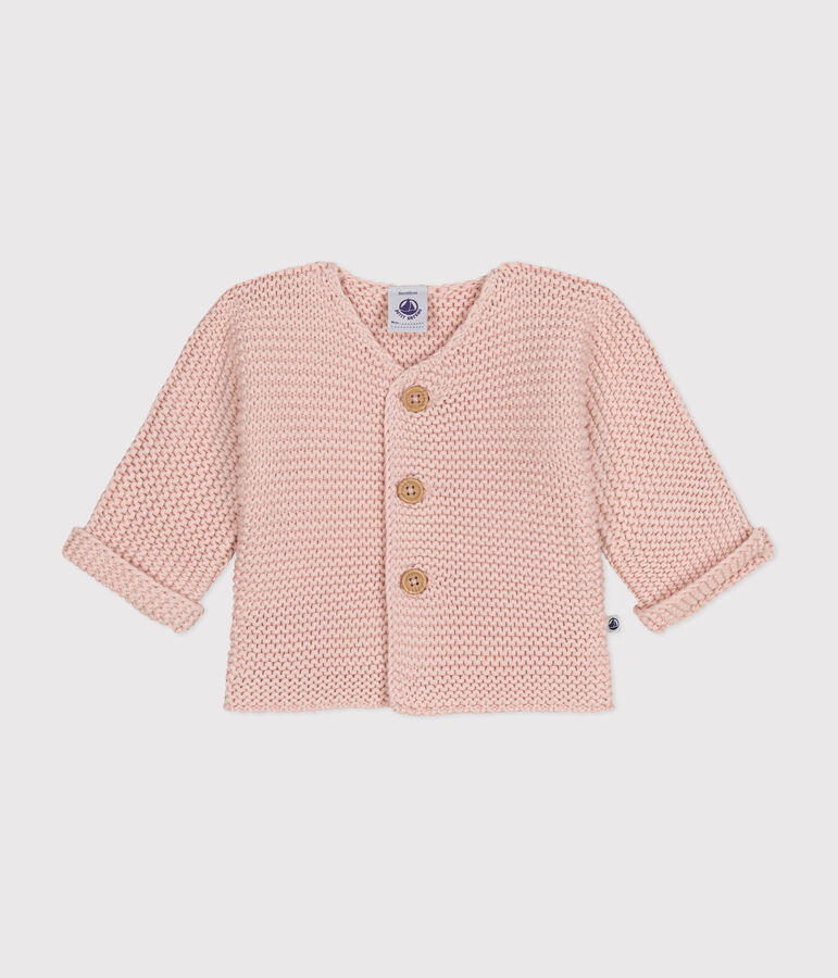 Gebreide uniseks babycardigan in ribbelsteek roze