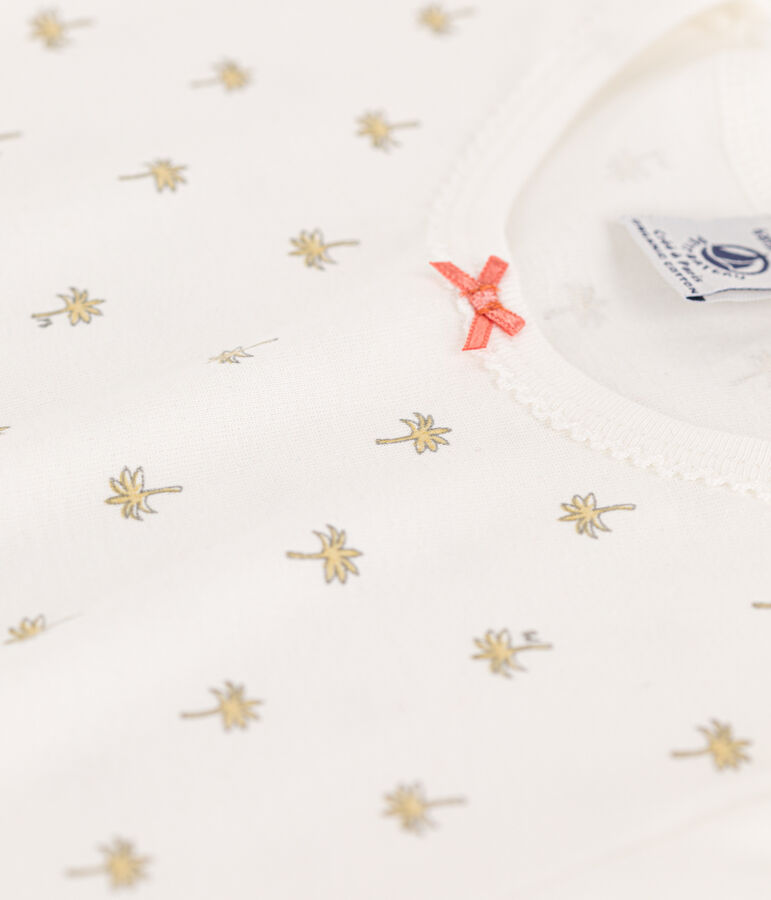 Katoenen meisjesnachthemd met palmprint voor meisjes wit MARSHMALLOW/wit MULTICO