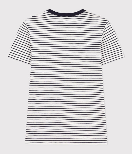 L'Iconique, T-shirt van gestreepte ribstof met korte mouw voor dames wit MARSHMALLOW/blauw SMOKING