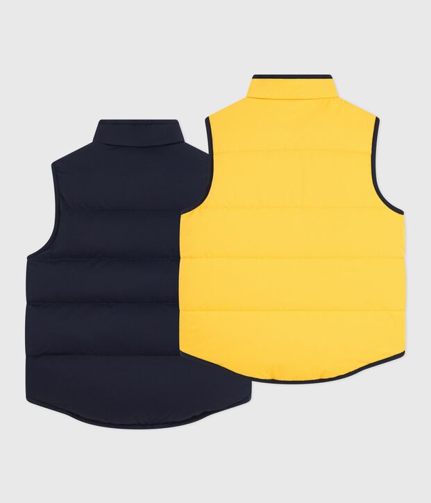 Doudoune enfant sans manche bicolore r&eacute;versible bleu/jaune