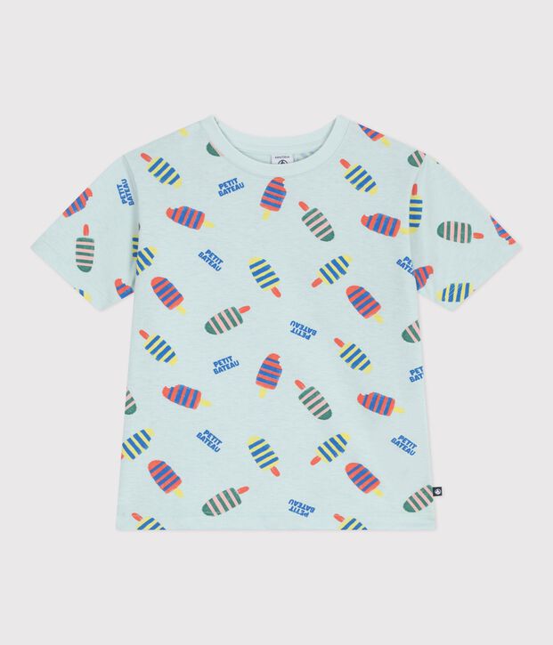 Katoenen T-shirt met korte mouwen met print voor kinderen blauw/multicouleur