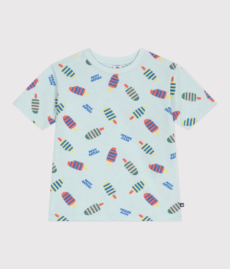 Katoenen T-shirt met korte mouwen en meeuwtjesprint voor kinderen blauw/multicouleur