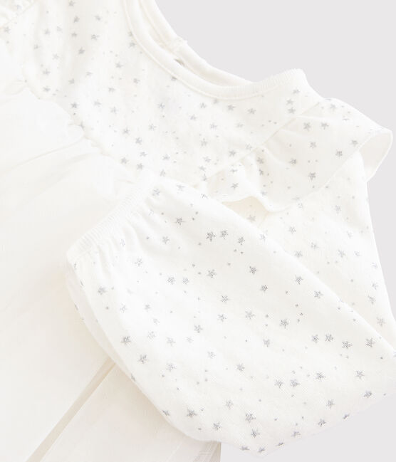 Jurk met lange mouwen babymeisje wit MARSHMALLOW/grijs ARGENT