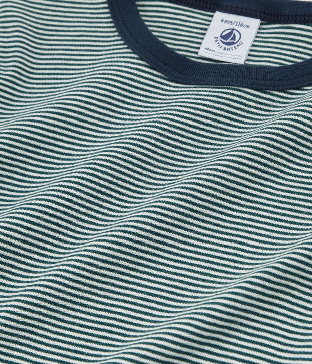 Pyjama &agrave; manches courtes petit gar&ccedil;on en c&ocirc;te vert/blanc