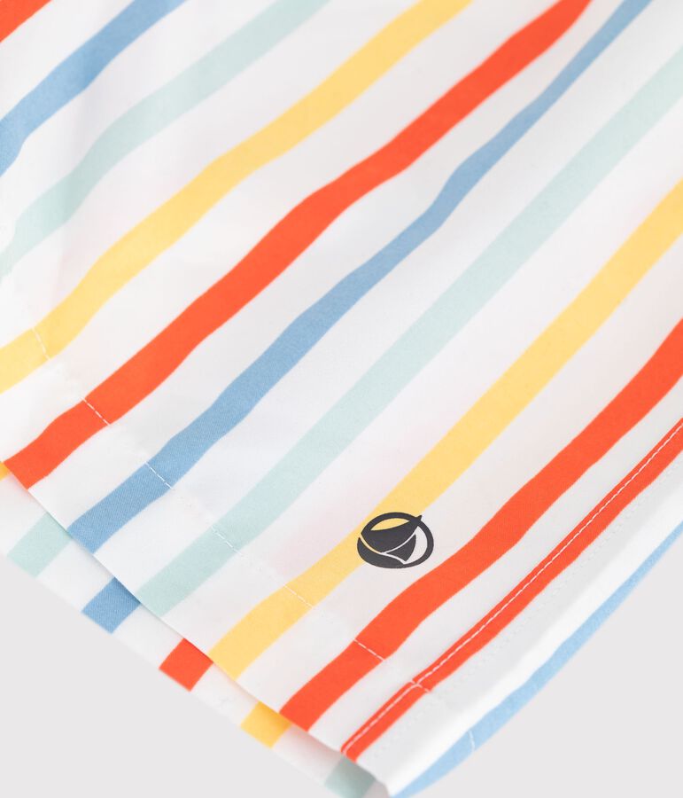 Gestreepte zwemshort voor kinderen wit MARSHMALLOW/wit MULTICO