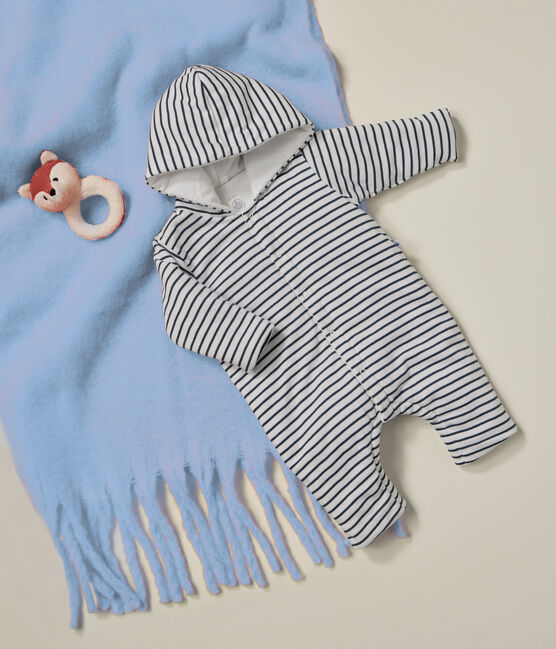 Lang gewatteerd babypakje met capuchon van katoen wit MARSHMALLOW/blauw SMOKING
