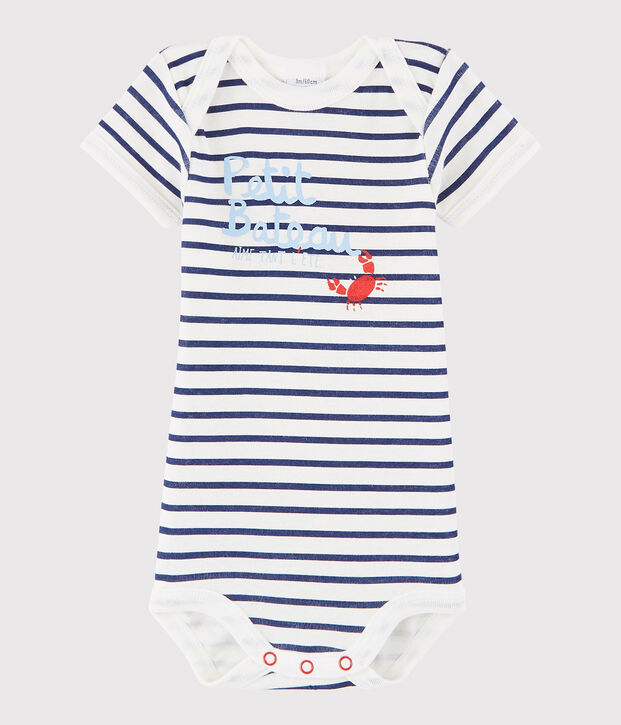Body manches courtes b&eacute;b&eacute; fille-gar&ccedil;on blanc/bleu