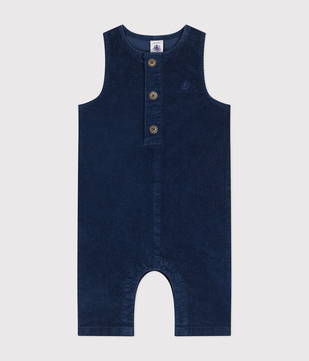 Combinaison en velours b&eacute;b&eacute; bleu fonc&eacute;