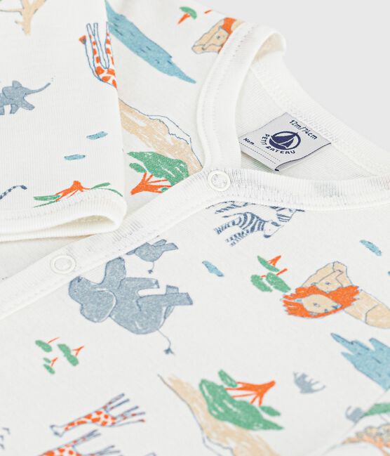 Pyjama bébé en coton sans pieds imprimé savane blanc MARSHMALLOW/blanc MULTICO
