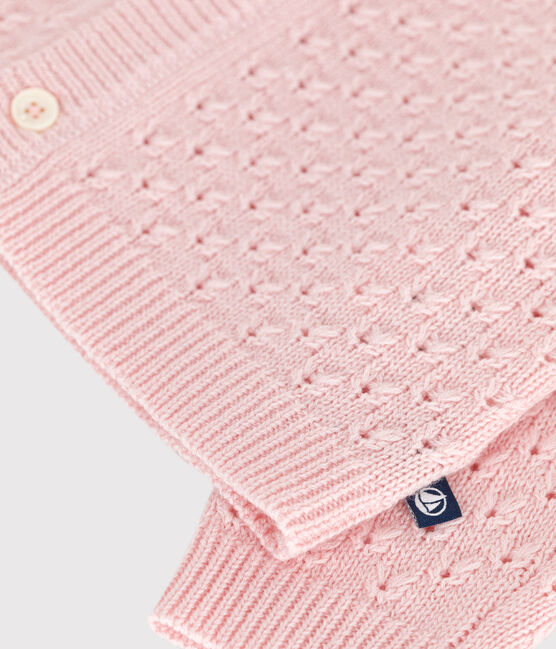 Effen babyvestje in tricot van wol en katoen roze JOLI