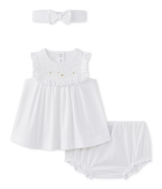 Ensemble bébé fille 3 pièces en popeline blanc ECUME