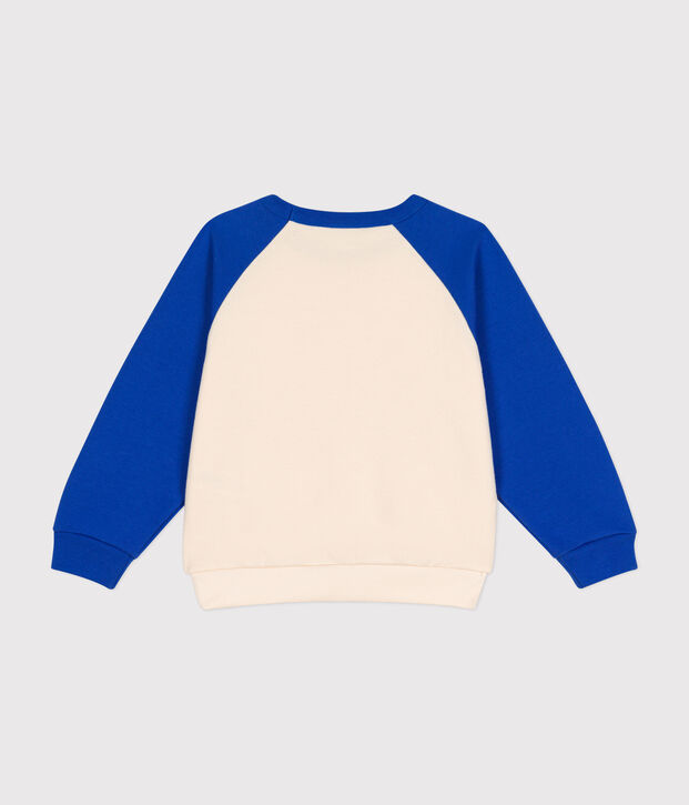 Sweatshirt in fleece voor jongens ecru/blauw