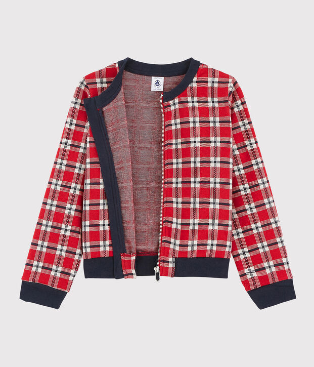 Cardigan &agrave; carreaux enfant fille rouge/multicouleur