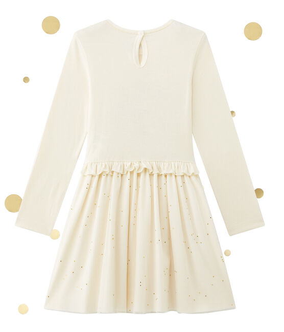 Glitterende meisjesjurk in twee stoffen beige COQUILLE