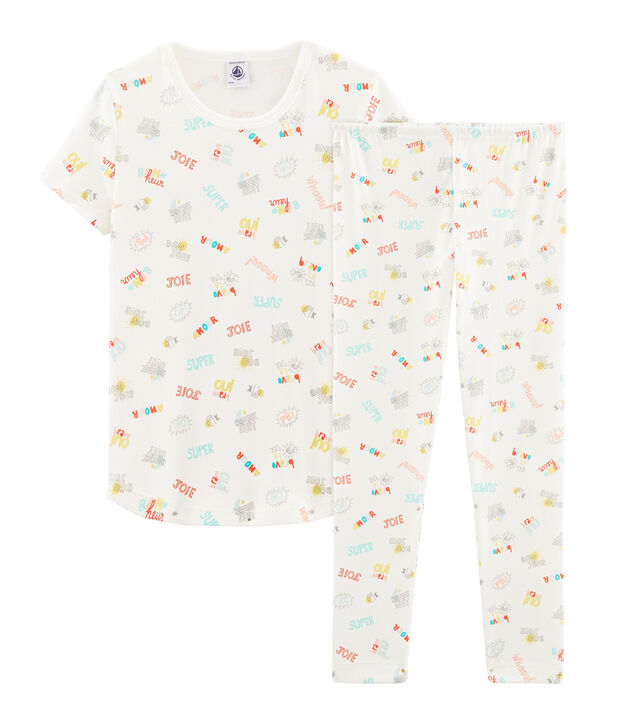 Pyjama petite fille en c&ocirc;te blanc/multicouleur