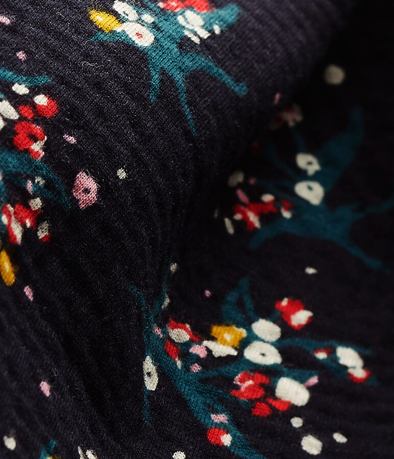 Robe fille manches 3/4 en tubique matelass&eacute; bleu/multicouleur