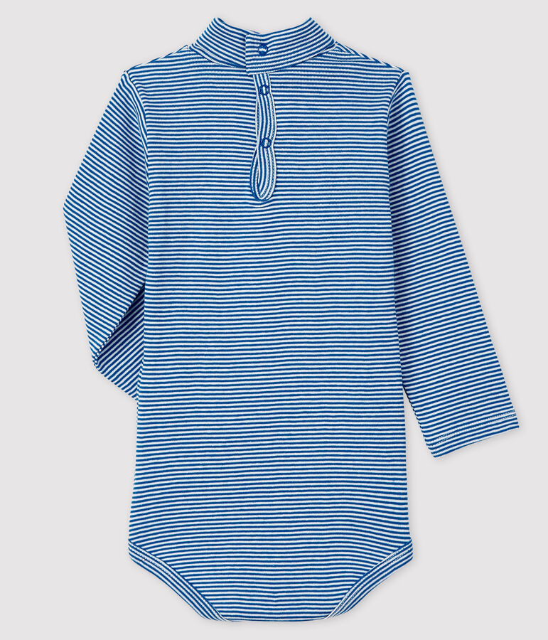 Body met lange mouwen en opgerolde kraag baby blauw RUISSEAU/wit MARSHMALLOW