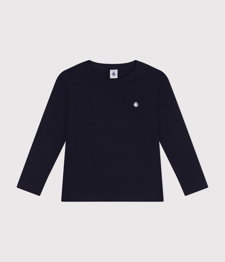 Tee-shirt manches longues en c&ocirc;te enfant fille / gar&ccedil;on bleu