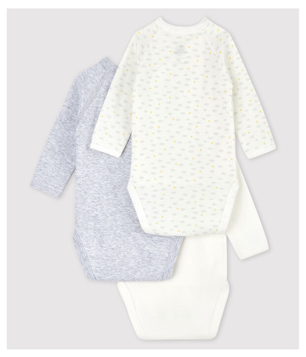 Lot de 3 bodies crois&eacute;s manches longues b&eacute;b&eacute; en coton biologique multicouleur