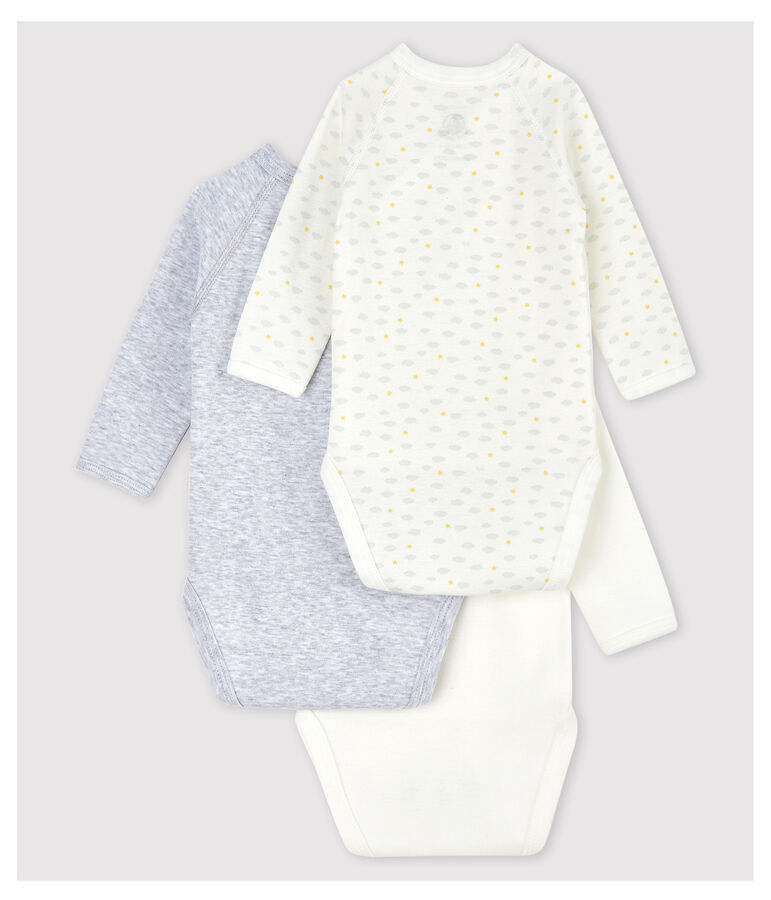 Lot de 3 bodies crois&eacute;s manches longues b&eacute;b&eacute; en coton biologique multicouleur