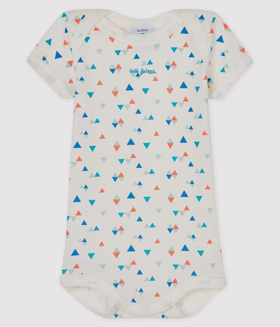 Rompertje met korte mouwen babyjongen-meisje wit MARSHMALLOW/wit MULTICO